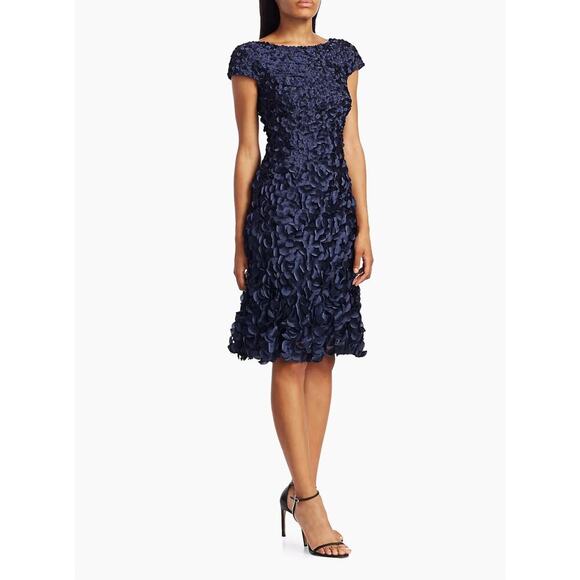 THEIA Navy Blue Beaded Petal Appliqué Dress Size 4 EUC $695 MSRP - Picture 3 of 15
